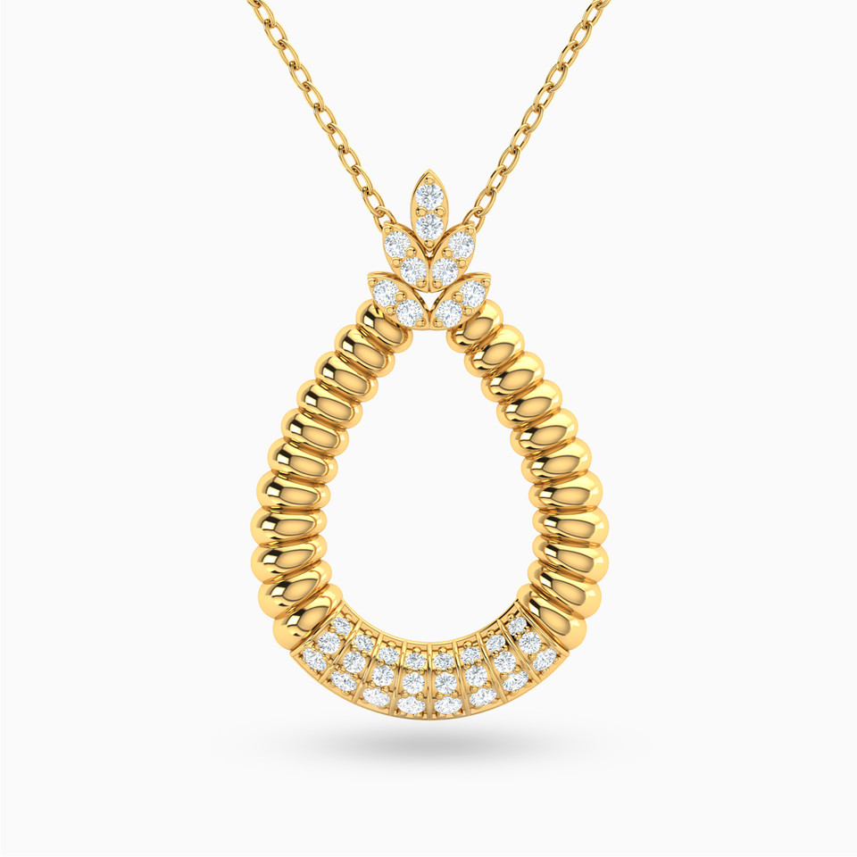 سلسلة ذهب شكل قطرة عيار 18 قيراط مزينة بأحجار الزركون سلسلة ذهب شكل قطرة عيار 18 قيراط مزينة بأحجار الزركون