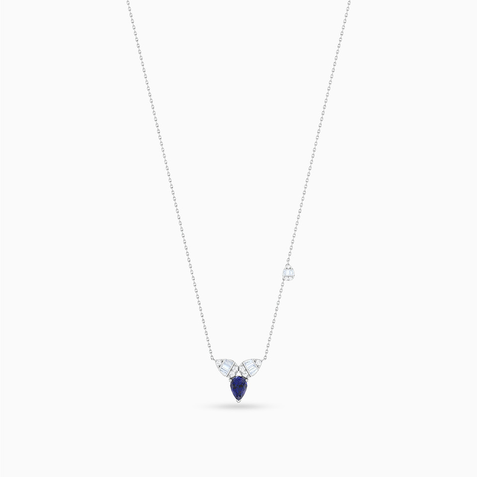 Leaves Diamonds & Blue Stone Necklace in 18K Gold Leaves Diamonds & Blue Stone Necklace in 18K Gold