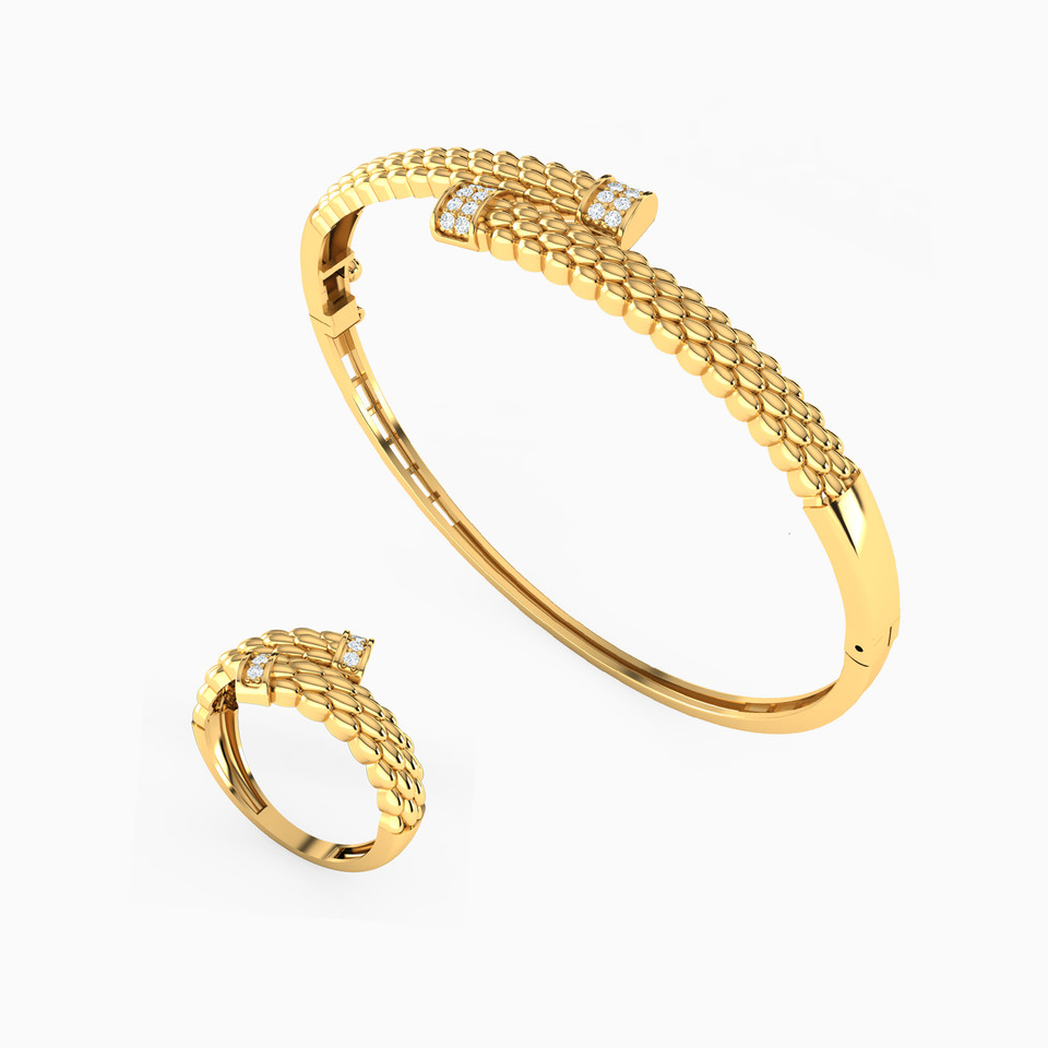 Textured Cubic Zirconia Half Set in 21K Gold (2 Pieces) Textured Cubic Zirconia Half Set in 21K Gold (2 Pieces)