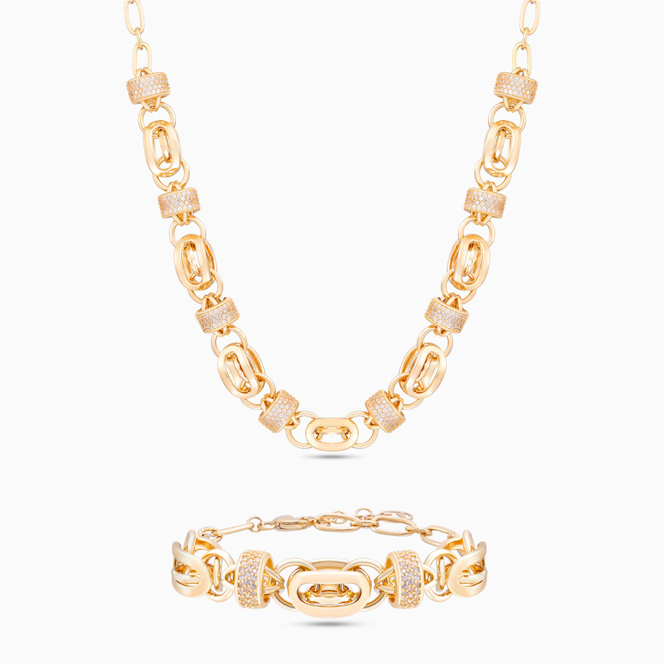 Multi-shaped Cubic Zirconia Half Jewelry Set in 18K Gold (2 Pieces) Multi-shaped Cubic Zirconia Half Jewelry Set in 18K Gold (2 Pieces)