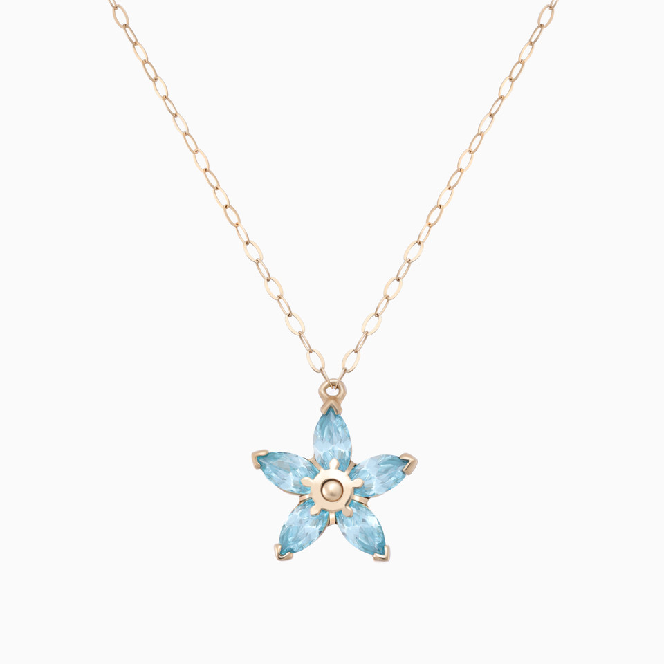 Flower Aqua Blue Stones Necklace in 18K Gold Flower Aqua Blue Stones Necklace in 18K Gold