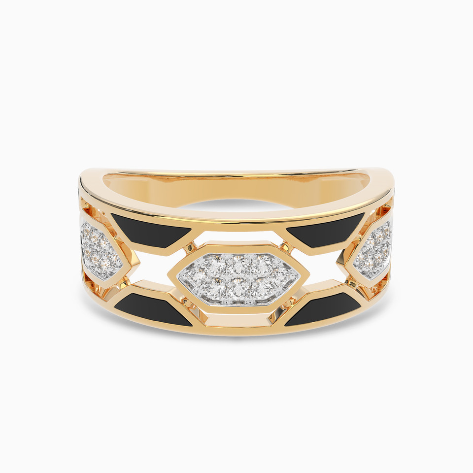 Hexagon Black Stone & Diamond Ring In 18K Gold Hexagon Black Stone & Diamond Ring In 18K Gold