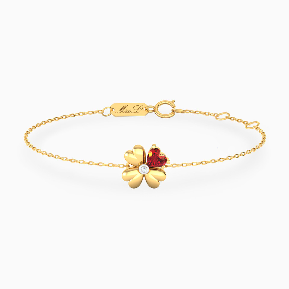 Flower Diamonds & Red Stone Chain Bracelet in 18K Gold Flower Diamonds & Red Stone Chain Bracelet in 18K Gold