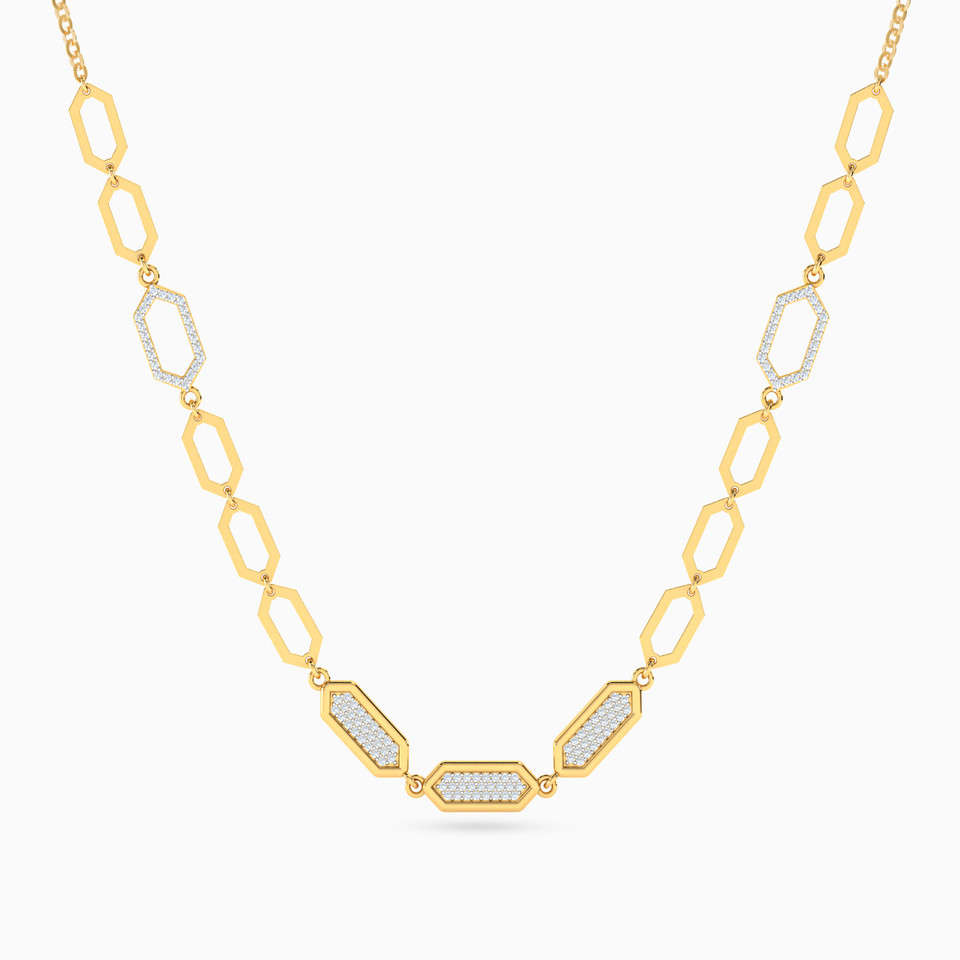 Hexagon Diamond Necklace In 18K Gold - 2 Hexagon Diamond Necklace In 18K Gold - 2