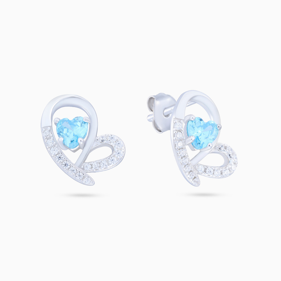 Heart Aqua Blue Stone Sterling Silver Stud Earrings Heart Aqua Blue Stone Sterling Silver Stud Earrings