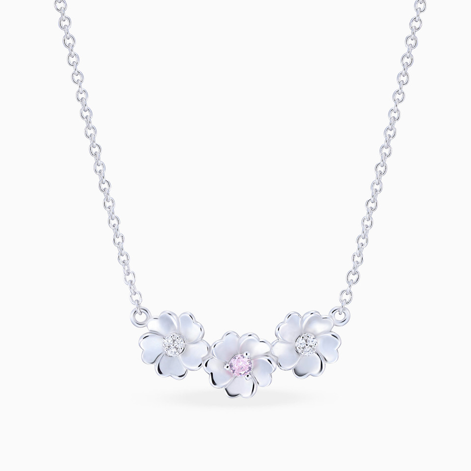 Flower Colored Stones Sterling Silver Necklace Flower Colored Stones Sterling Silver Necklace