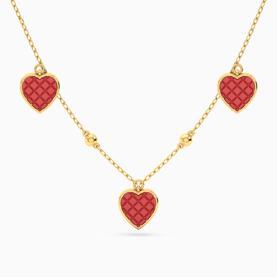 Heart Red Stone Chain Necklace in 18K Gold Heart Red Stone Chain Necklace in 18K Gold