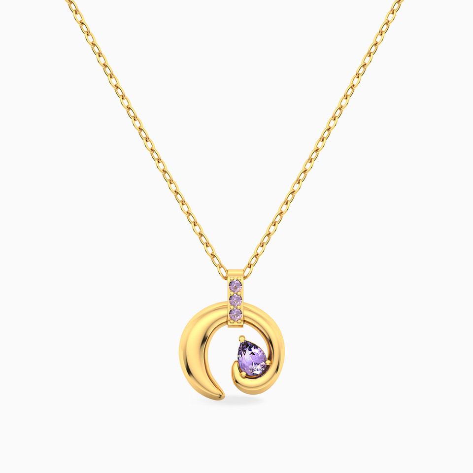 Crescent Pearl & Purple Stone Necklace in 18K Gold Crescent Pearl & Purple Stone Necklace in 18K Gold