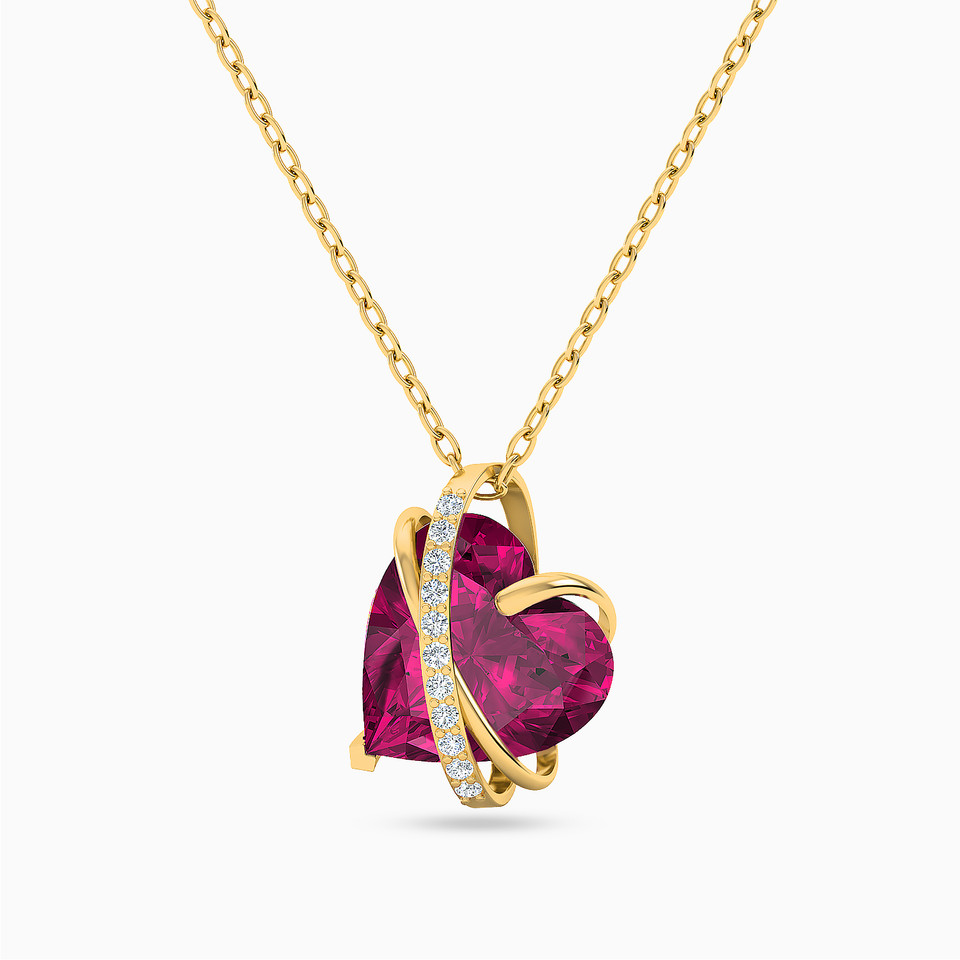 Heart Diamond & Pink Stone Necklace in 18K Gold Heart Diamond & Pink Stone Necklace in 18K Gold