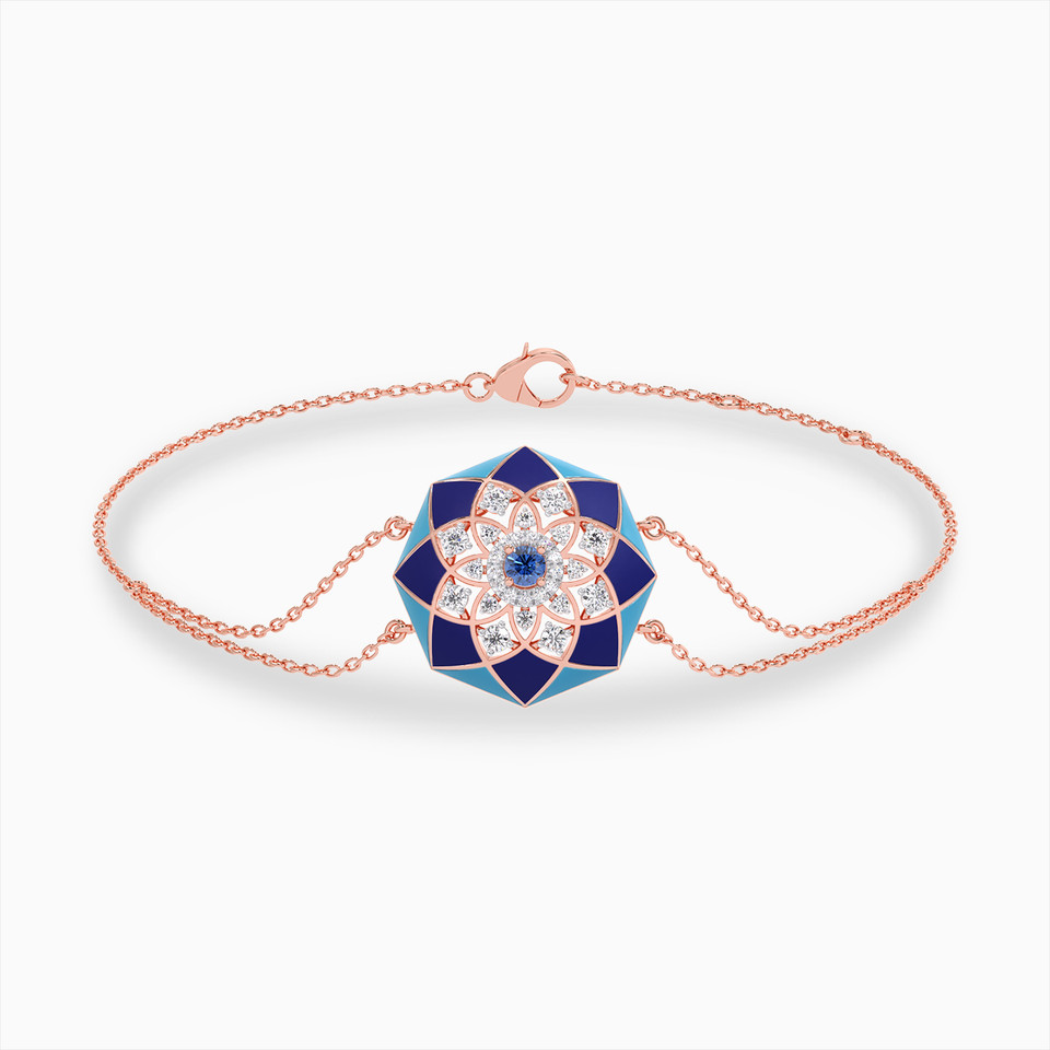 Octagon Diamond & Blue Stones Chain Bracelet in 18K Gold Octagon Diamond & Blue Stones Chain Bracelet in 18K Gold