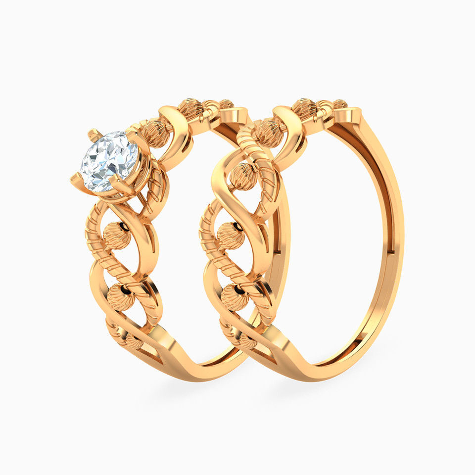 Double Helix Cubic Zirconia Twin Ring In 21K Gold Double Helix Cubic Zirconia Twin Ring In 21K Gold