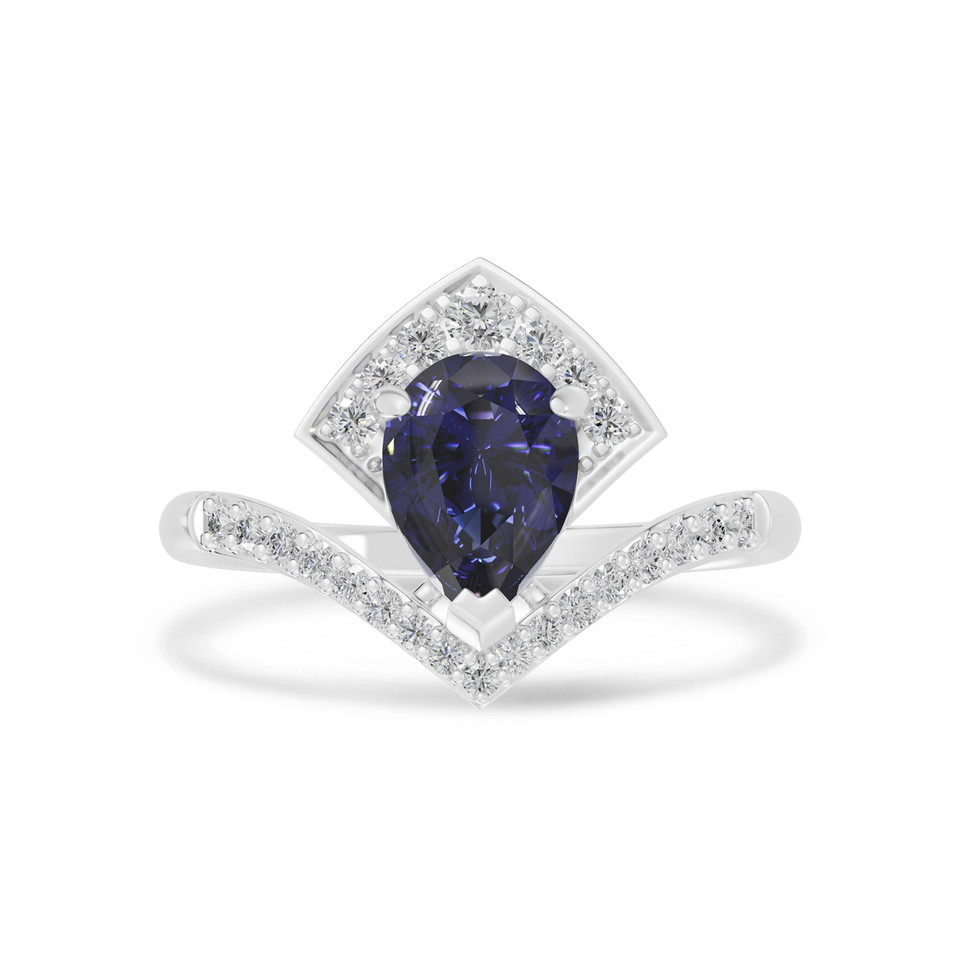 Fan Violet Stone Diamond Pave Ring In 18K Gold Fan Violet Stone Diamond Pave Ring In 18K Gold