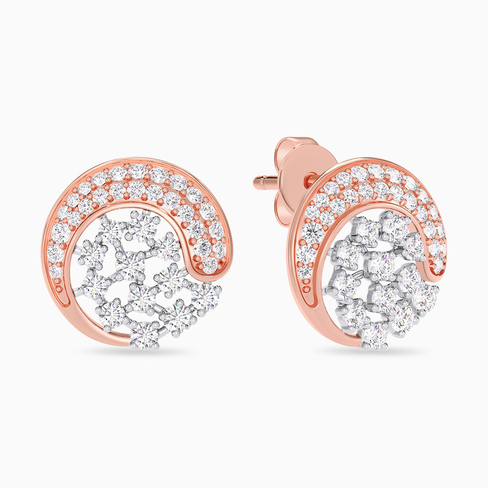Sweeping Circural Diamond Stud Earrings In 18K Gold - 2 Sweeping Circural Diamond Stud Earrings In 18K Gold - 2