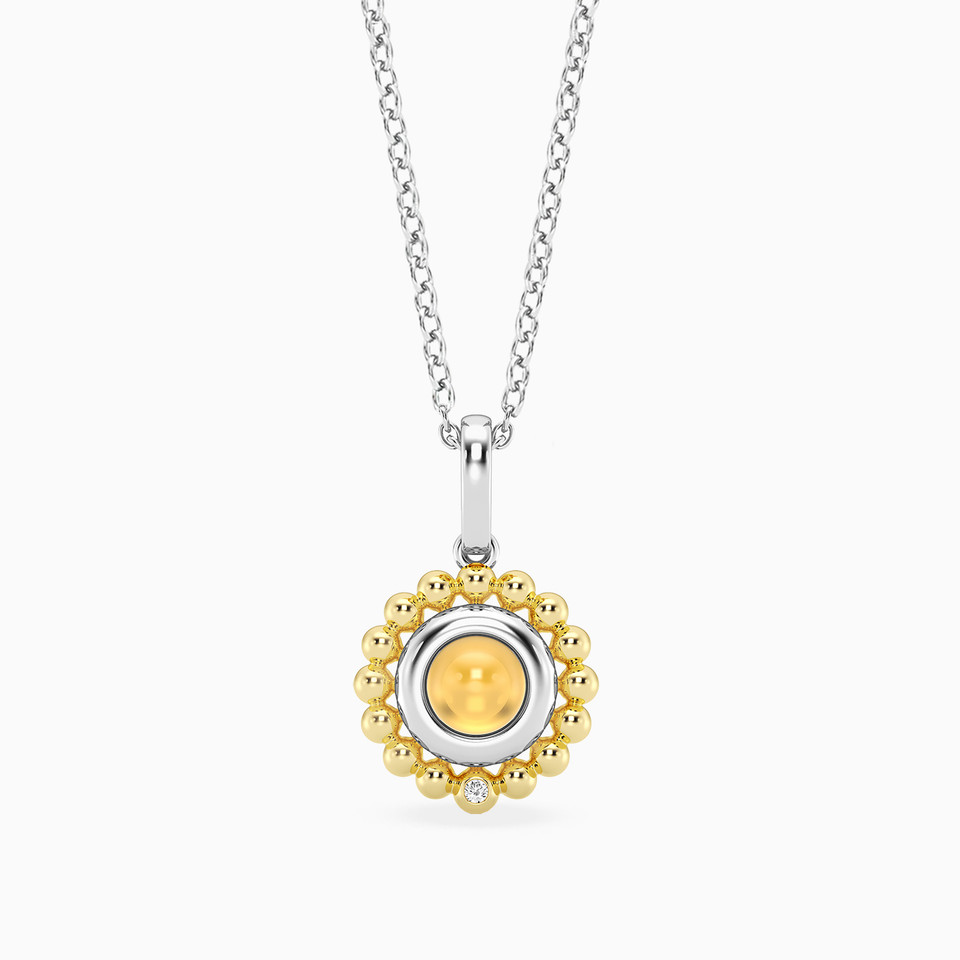 Round Yellow Stone & Lab Grown Diamonds Sterling Silver Necklace Round Yellow Stone & Lab Grown Diamonds Sterling Silver Necklace