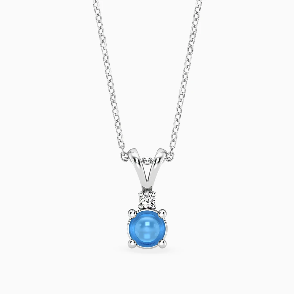 Round Blue Stone & Lab Grown Diamonds Sterling Silver Necklace Round Blue Stone & Lab Grown Diamonds Sterling Silver Necklace