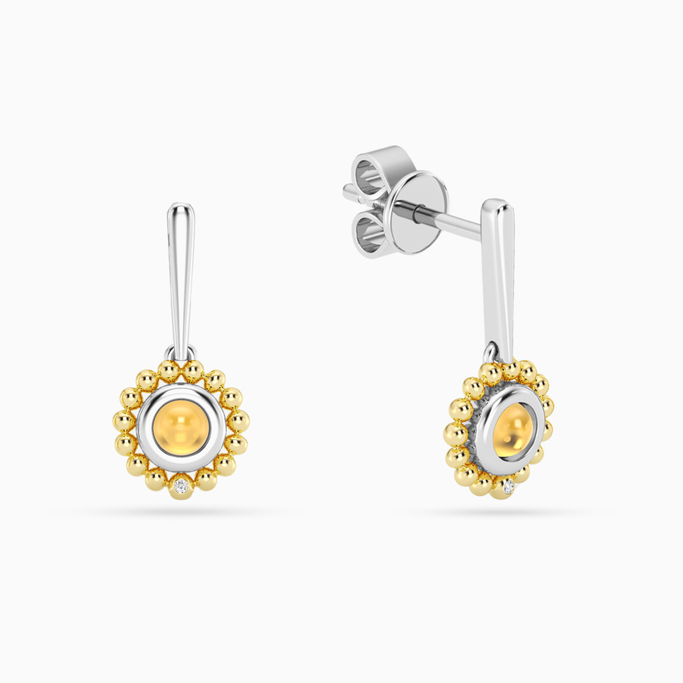 Round Yellow Stone & Lab Grown Diamonds Sterling Silver Drop Earrings Round Yellow Stone & Lab Grown Diamonds Sterling Silver Drop Earrings