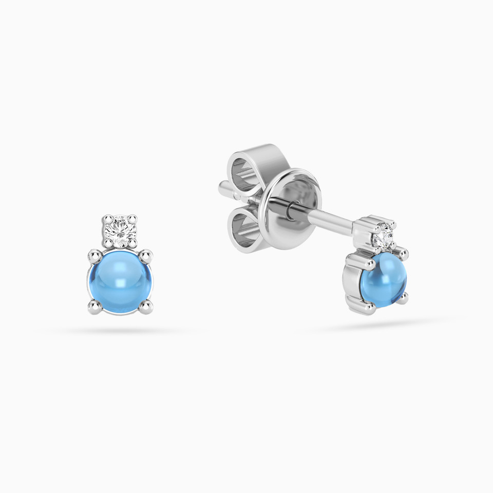 Round Aqua Blue Stone & Lab Grown Diamonds Sterling Silver Stud Earrings Round Aqua Blue Stone & Lab Grown Diamonds Sterling Silver Stud Earrings