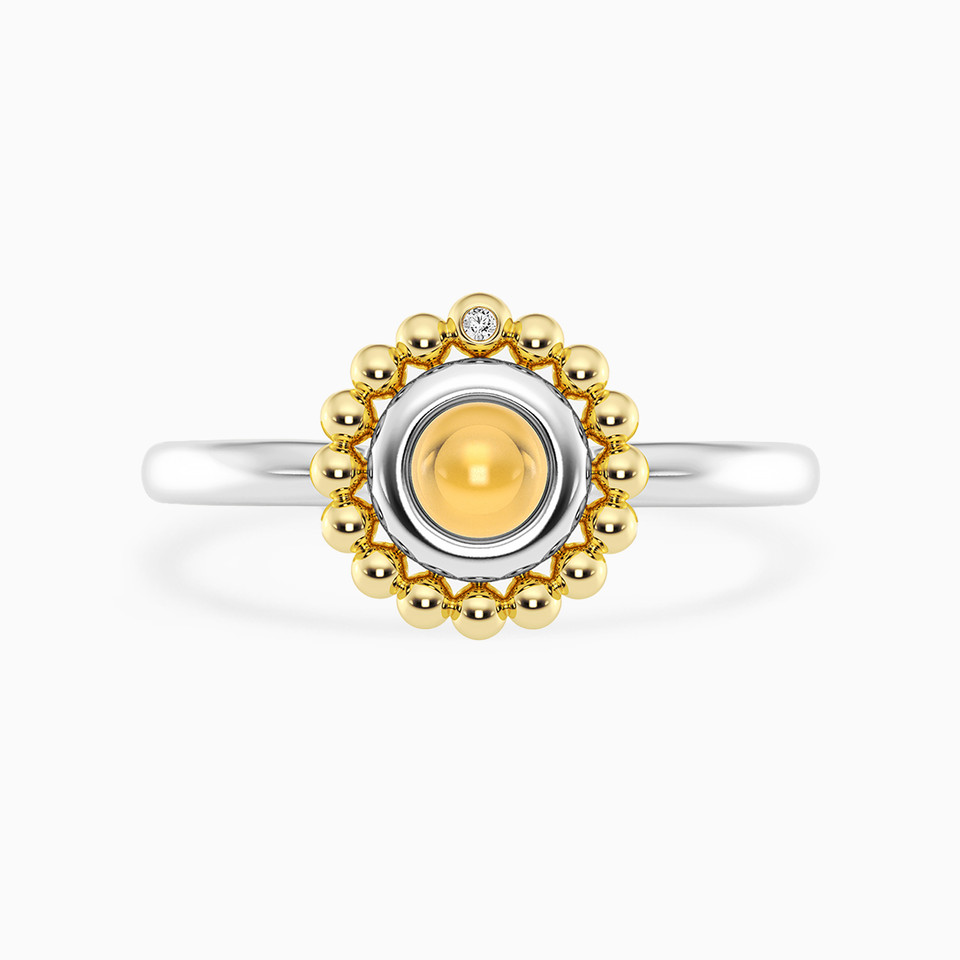 Round Yellow Stone & Lab Grown Diamonds Sterling Silver Ring Round Yellow Stone & Lab Grown Diamonds Sterling Silver Ring