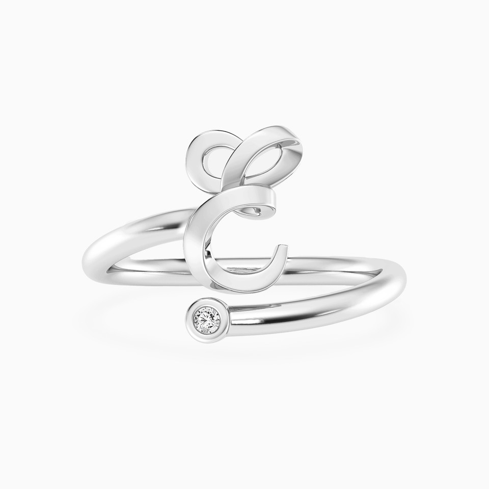Letter (E) Lab Grown Diamonds Sterling Silver Open Ring Letter (E) Lab Grown Diamonds Sterling Silver Open Ring
