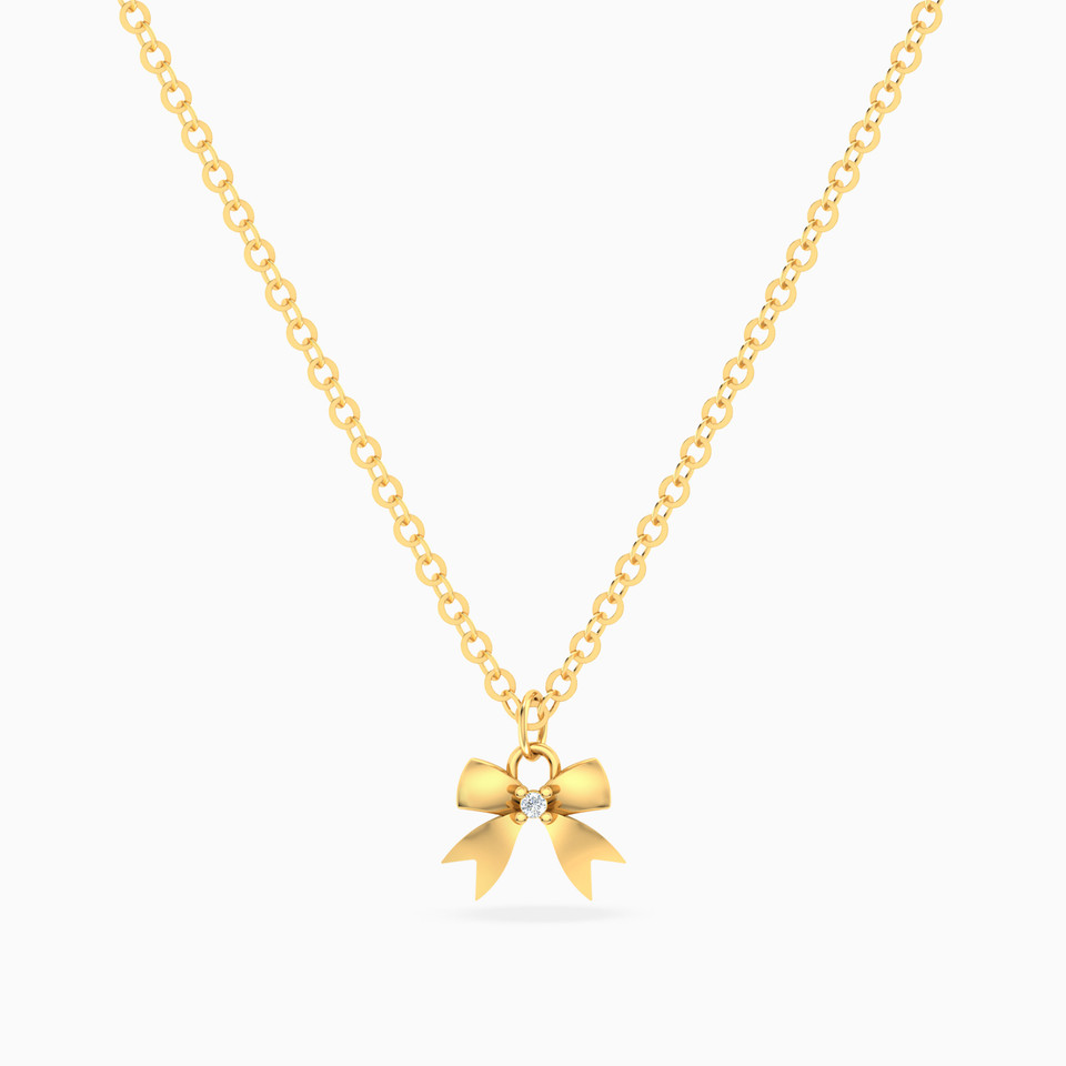 Kids Bow Diamond Necklace In 18K Gold Kids Bow Diamond Necklace In 18K Gold