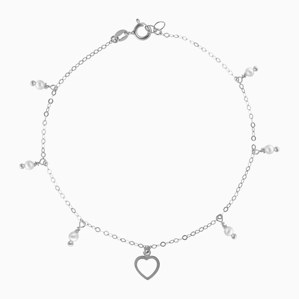 Heart & Pearls Sterling Silver Chain Anklet Heart & Pearls Sterling Silver Chain Anklet