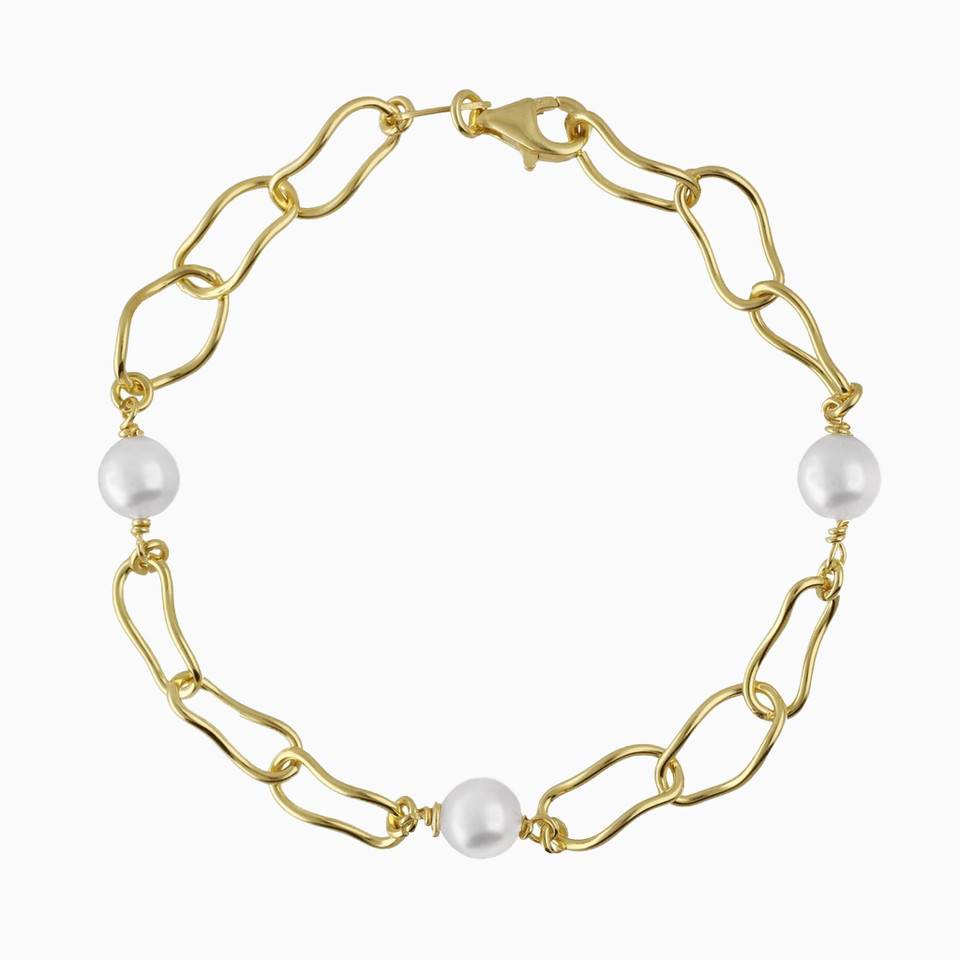 Irregular Links Pearls Gold Plated Chain Bracelet Irregular Links Pearls Gold Plated Chain Bracelet