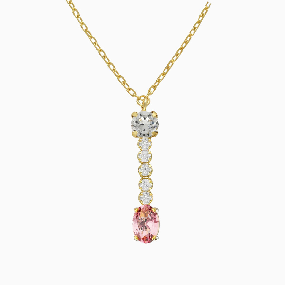 Oval Drop Pink Stone Gold Plated Necklace Oval Drop Pink Stone Gold Plated Necklace