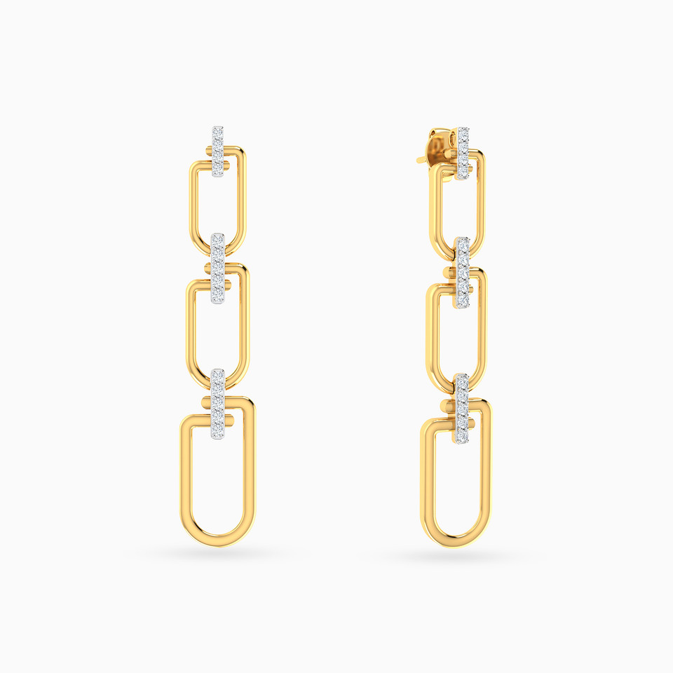 Vertical Row of Paperclip Diamond Drop Earrings in 18K Gold Vertical Row of Paperclip Diamond Drop Earrings in 18K Gold