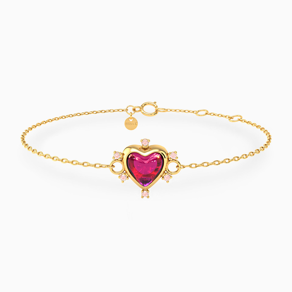Heart Red Stone Chain Bracelet in 18K Gold Heart Red Stone Chain Bracelet in 18K Gold