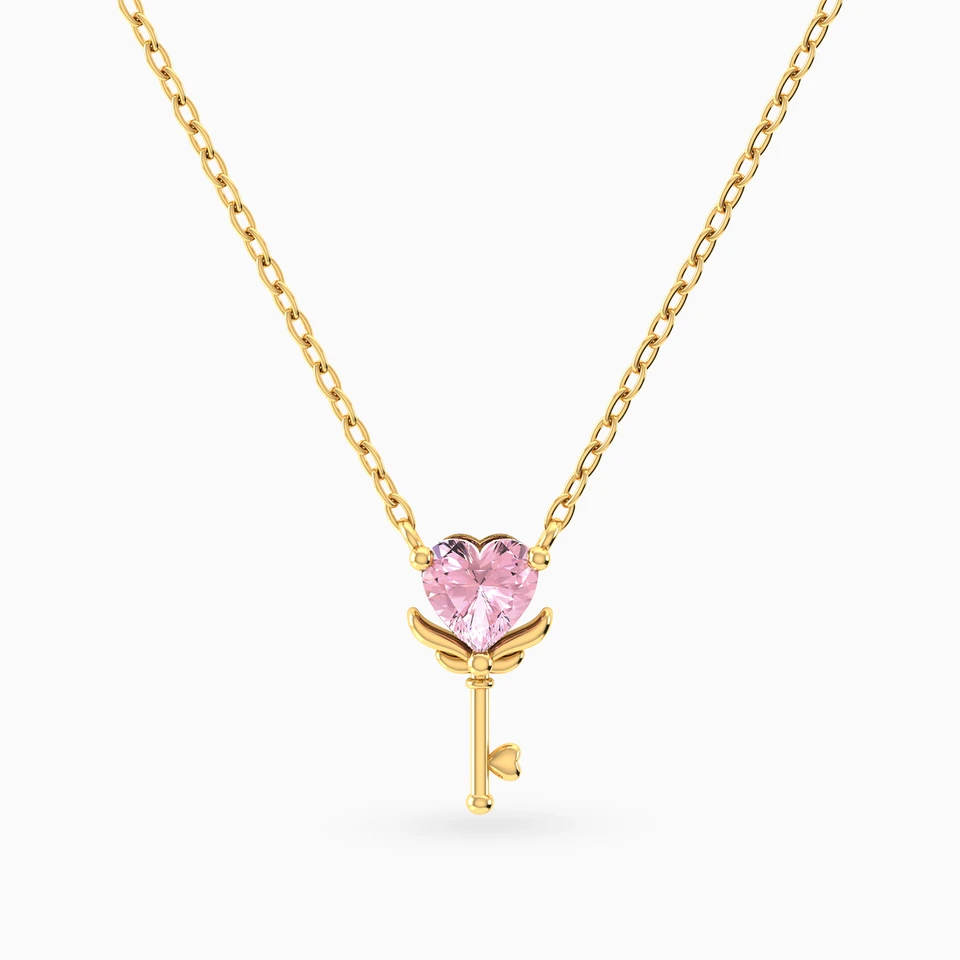 Heart Key Pink Stone Necklace in 18K Gold Heart Key Pink Stone Necklace in 18K Gold