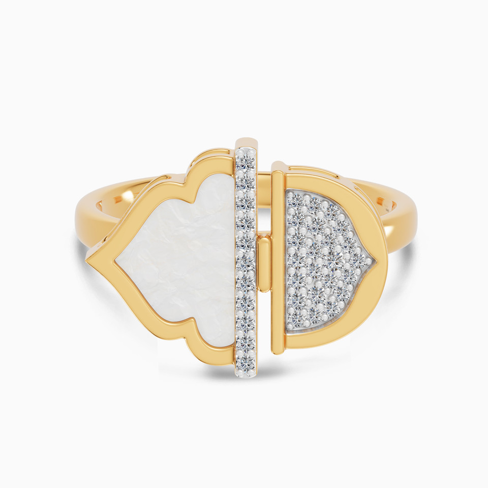 Ramadan Half Circle & Arch Pearl Diamond Ring 18K Gold Ramadan Half Circle & Arch Pearl Diamond Ring 18K Gold