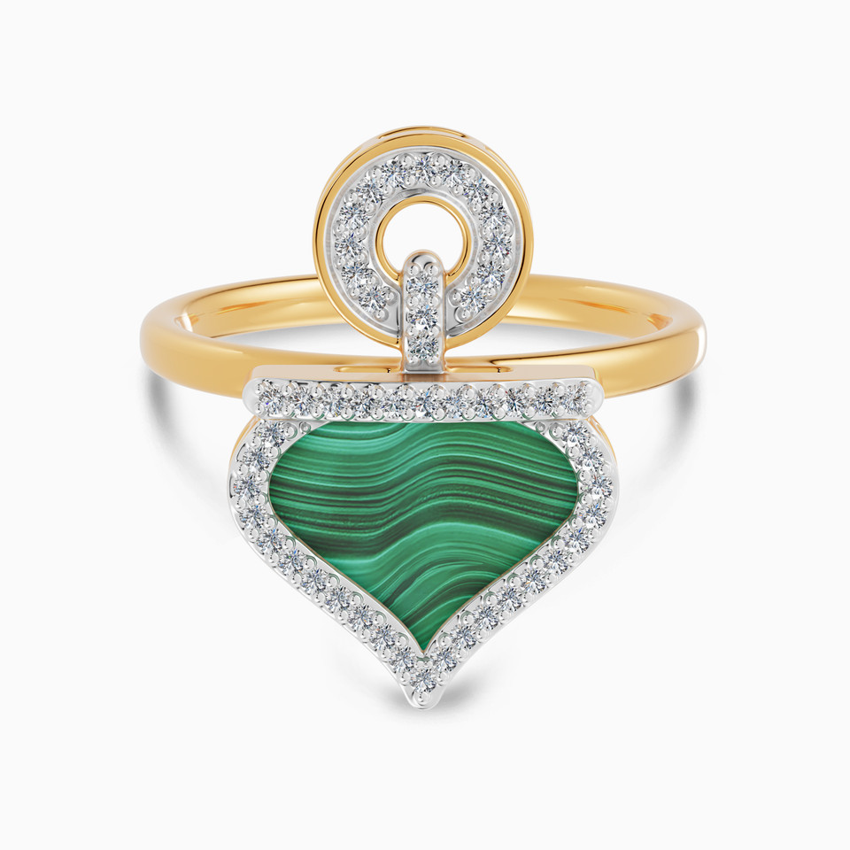 Ramadan Round & Ogee Arch Malachite Diamond Ring 18K Gold Ramadan Round & Ogee Arch Malachite Diamond Ring 18K Gold