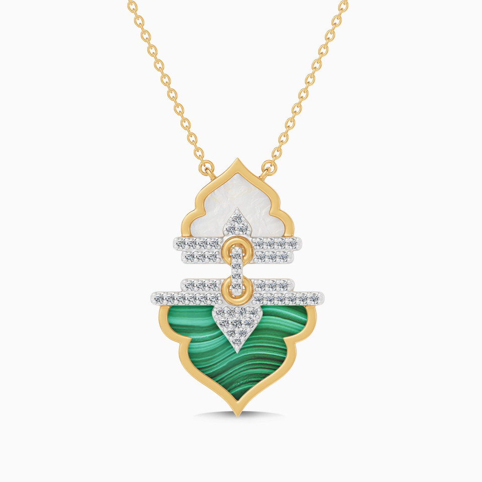 Ramadan Oriental Arch Malachite & Pearl Diamond Necklace in 18K Gold Ramadan Oriental Arch Malachite & Pearl Diamond Necklace in 18K Gold