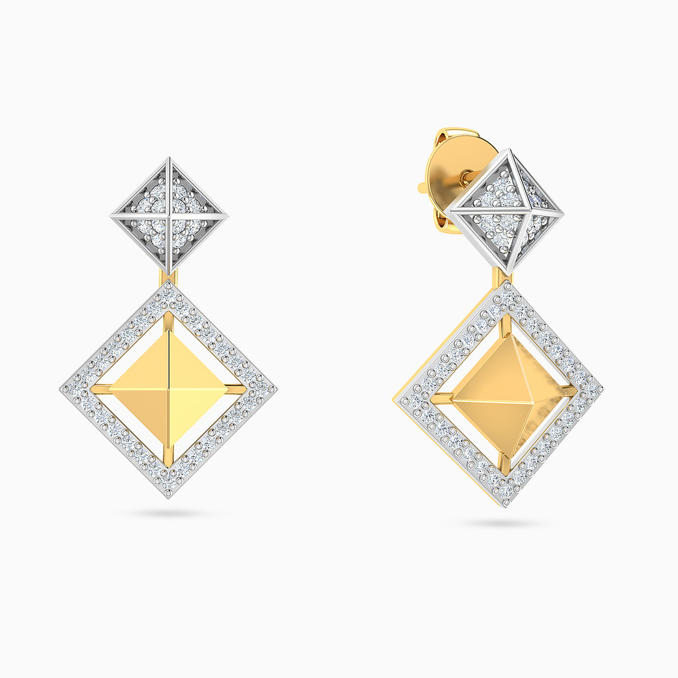 Pyramid & Halo Diamond Drop Earrings 18K Gold Pyramid & Halo Diamond Drop Earrings 18K Gold