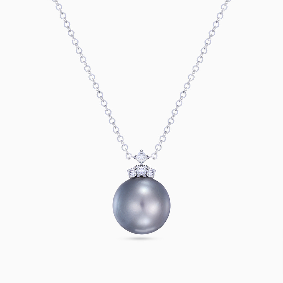 Horizontal Setting Black Pearl Diamond Necklace 18K Gold Horizontal Setting Black Pearl Diamond Necklace 18K Gold