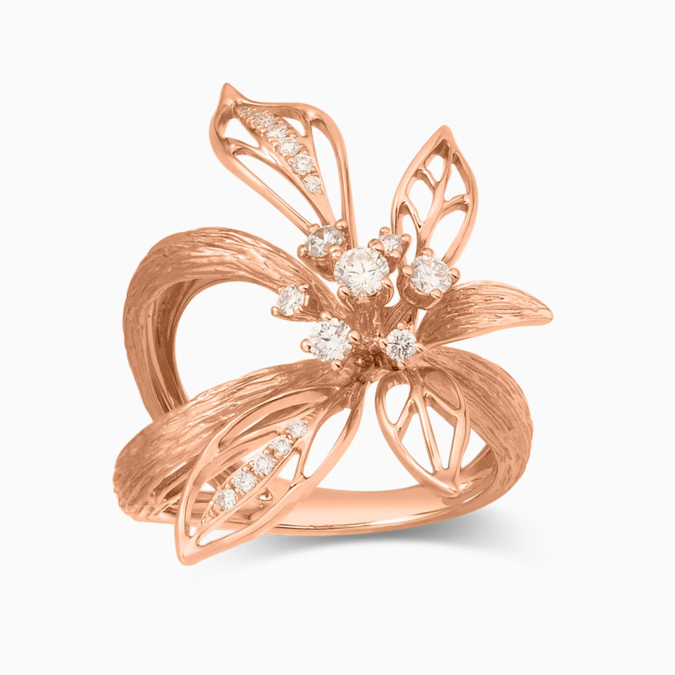 Lily Flower Diamond Split Shank Ring in 18K Gold Lily Flower Diamond Split Shank Ring in 18K Gold