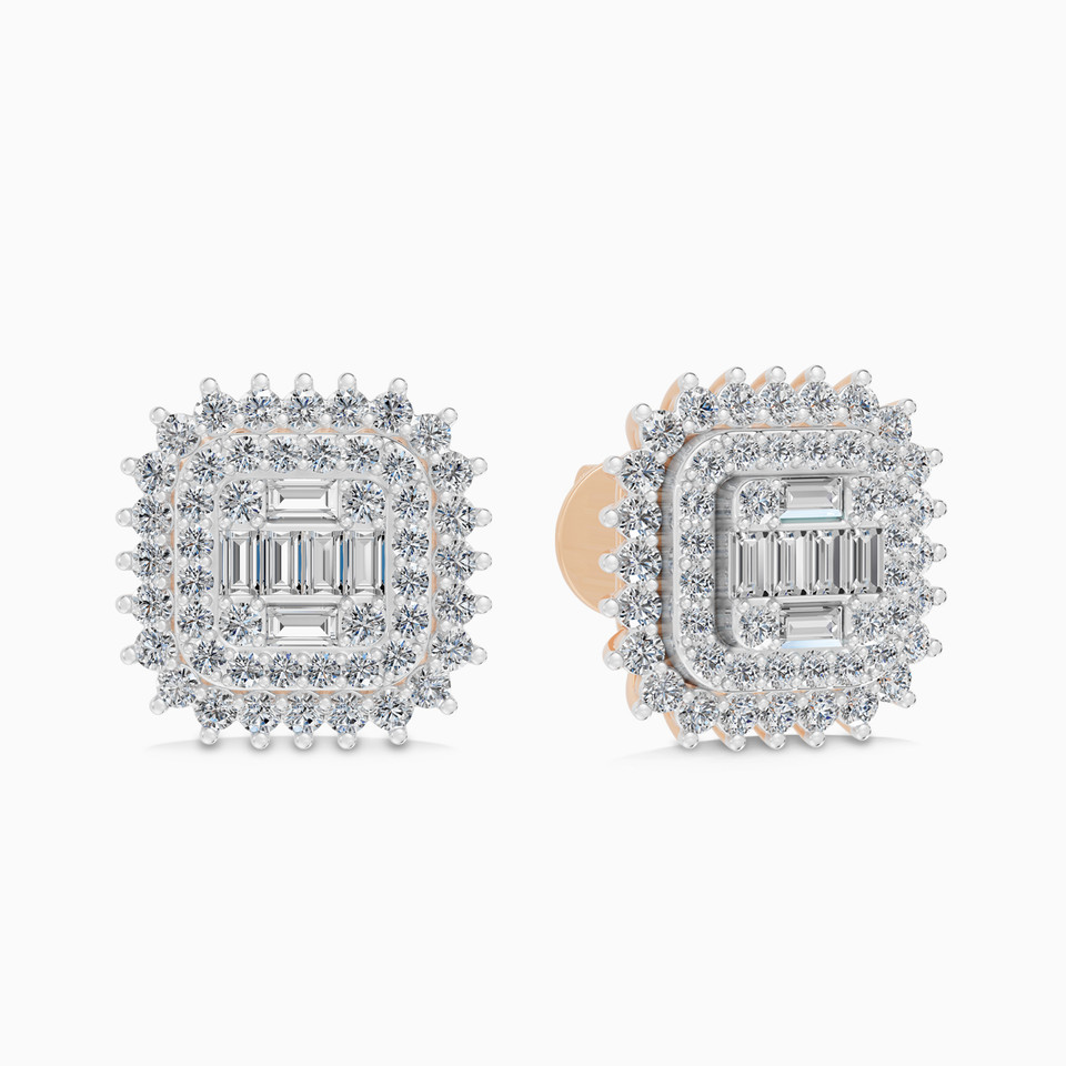 Square Layered Clusters Diamond Stud Earrings in 18K Gold Square Layered Clusters Diamond Stud Earrings in 18K Gold