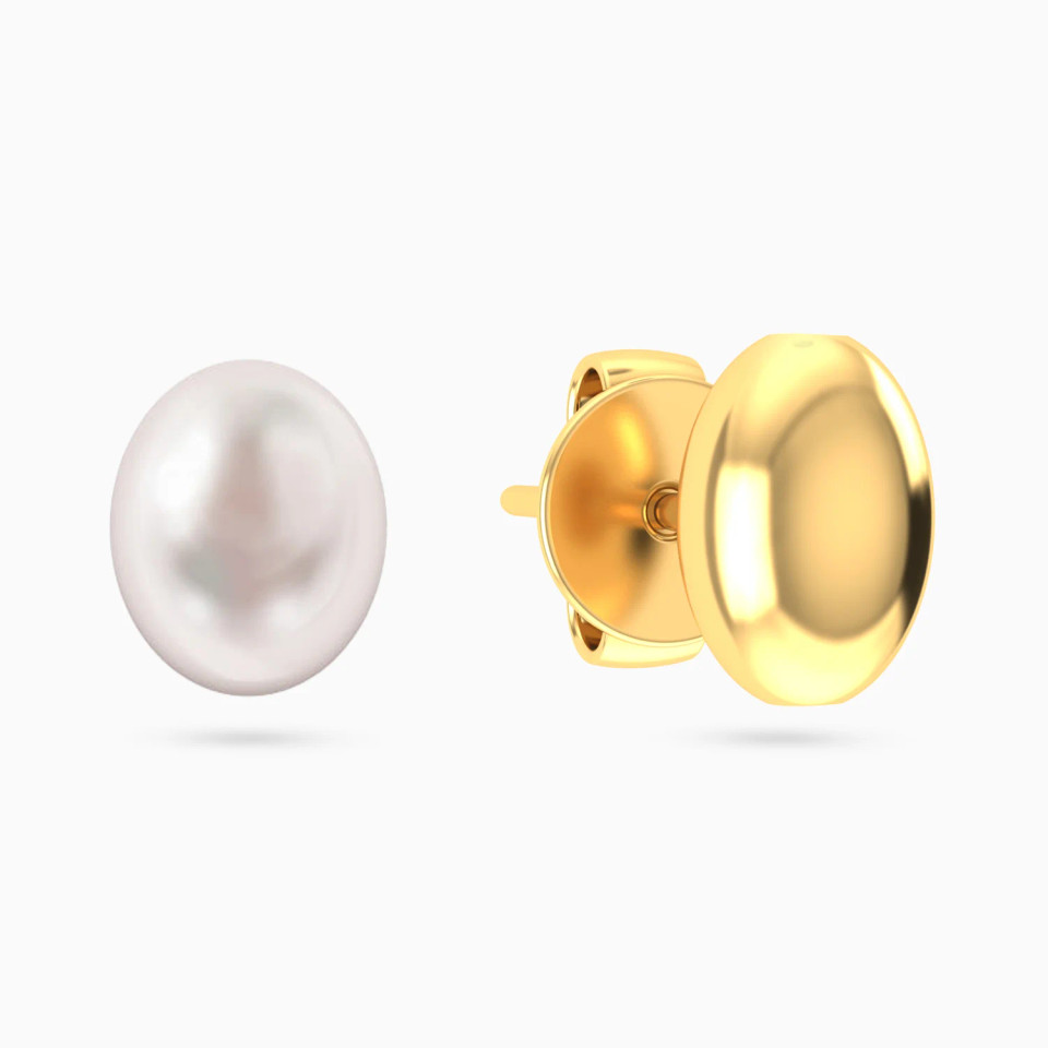 Oval Bead & Pearl Stud Earrings in 18K Gold Oval Bead & Pearl Stud Earrings in 18K Gold