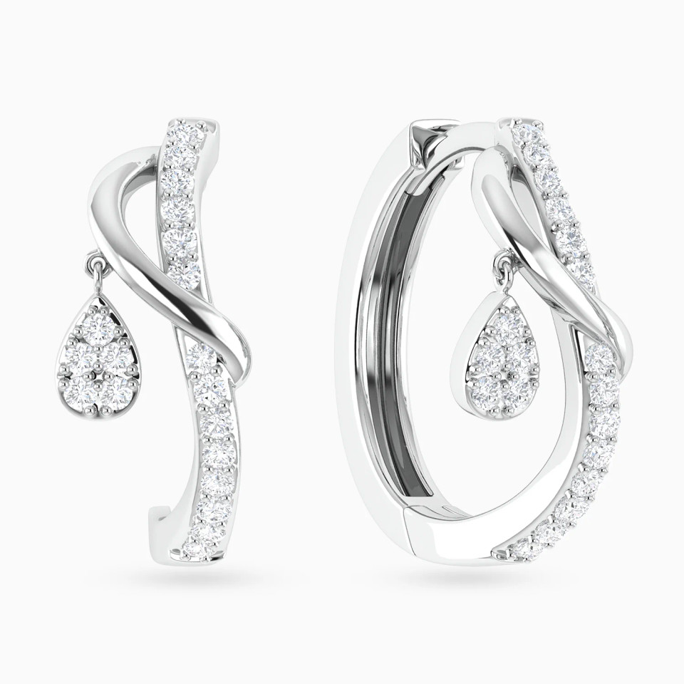 Vertical Curved Bar & Pear Diamond Hoop Earrings in 18K Gold Vertical Curved Bar & Pear Diamond Hoop Earrings in 18K Gold