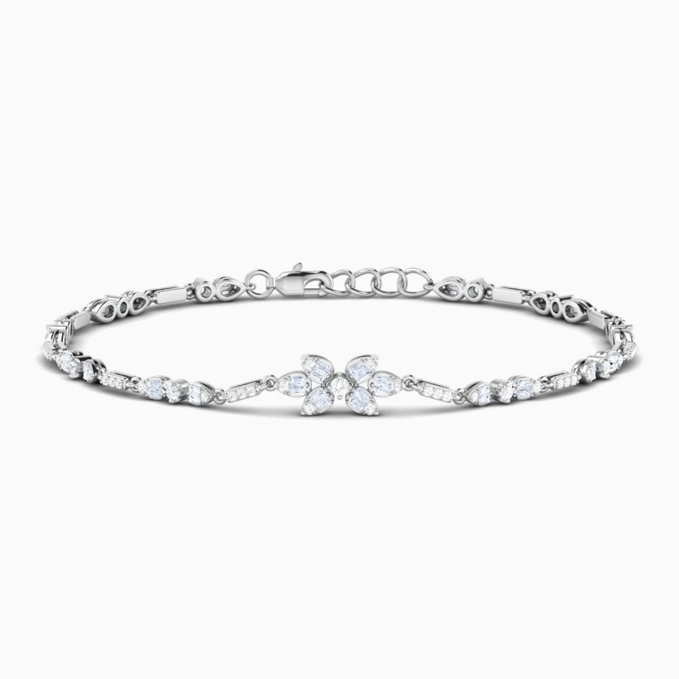 Marquise & Round Floral Motif Diamond Bracelet in 18K Gold Marquise & Round Floral Motif Diamond Bracelet in 18K Gold