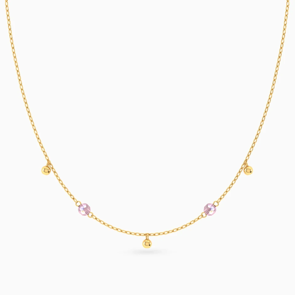Beads Pink Stones Chain Necklace in 18K Gold Beads Pink Stones Chain Necklace in 18K Gold