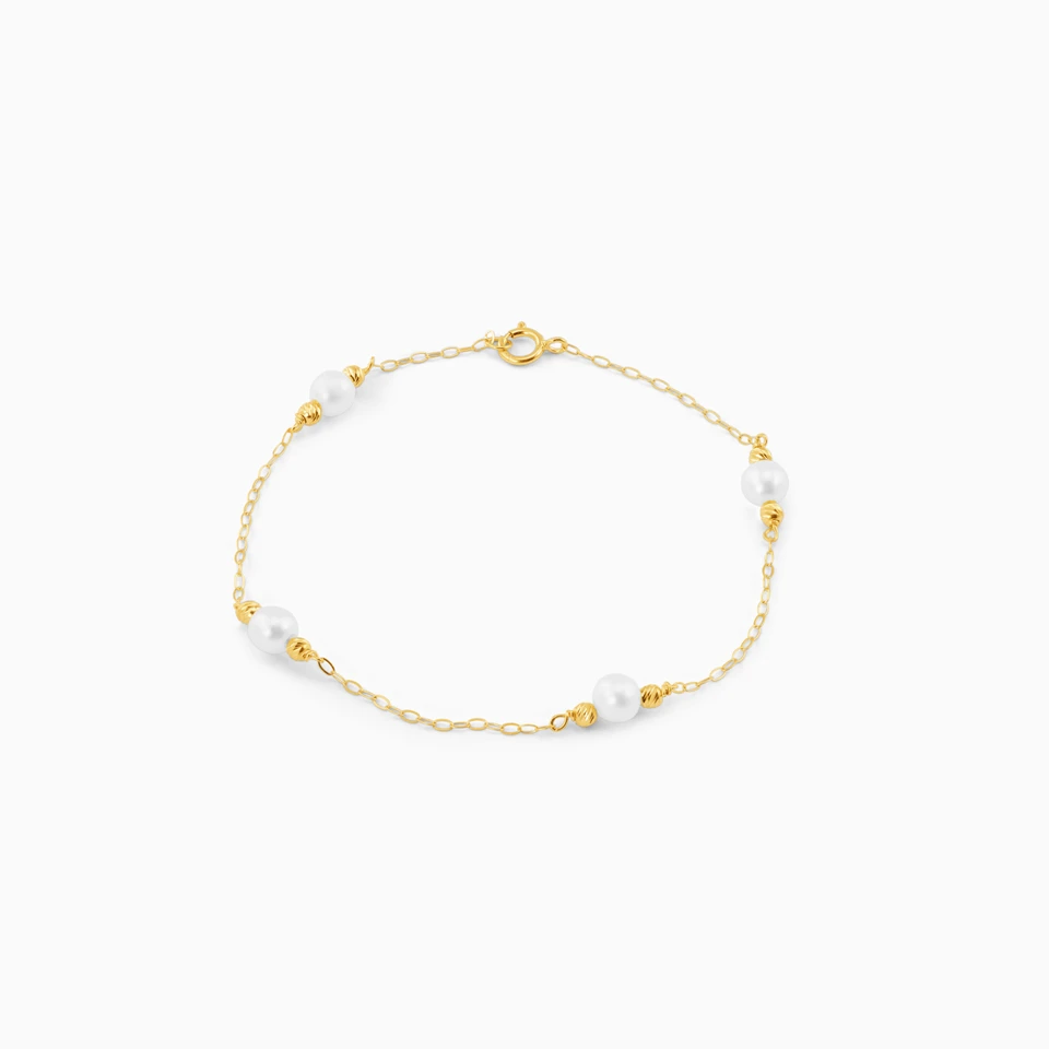 Round Pearl Chain Bracelet in 18K Gold - 2 Round Pearl Chain Bracelet in 18K Gold - 2