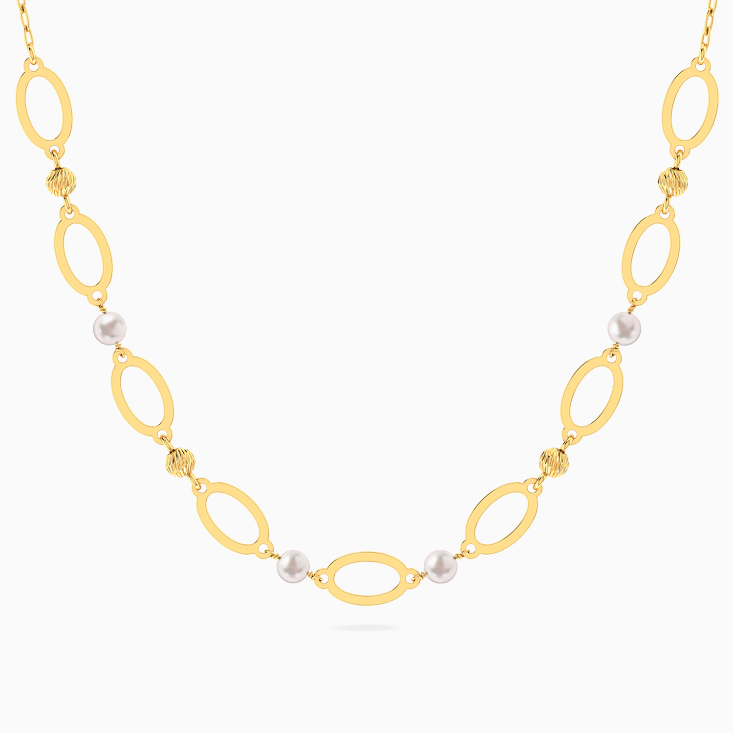 Oval & Round Loops Pearl Chain Bracelet In 18K Gold | L'azurde UAE