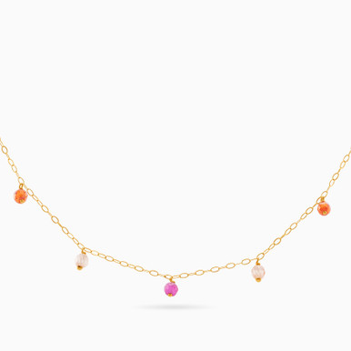 Round Colored Stones Chain Necklace in 18K Gold - LNE00120