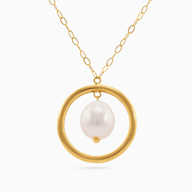 Circle Pearl Necklace in 18K Gold - LNE00119