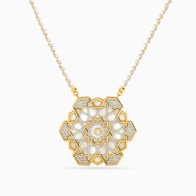 Flower Diamond & Pearl Necklace in 18K Gold - 111407400006