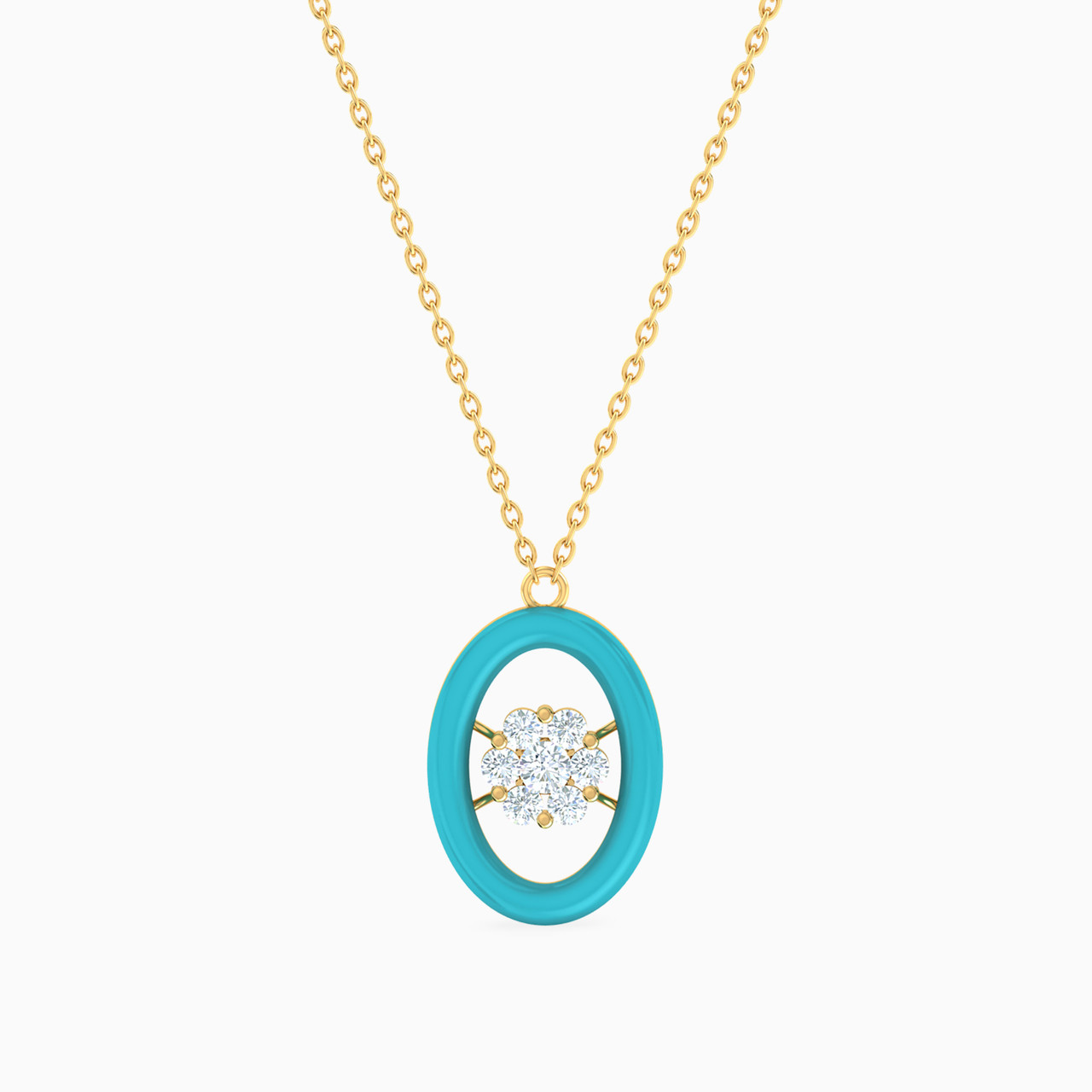 18K Gold Cubic Zirconia & Enamel Coated Pendant Necklace