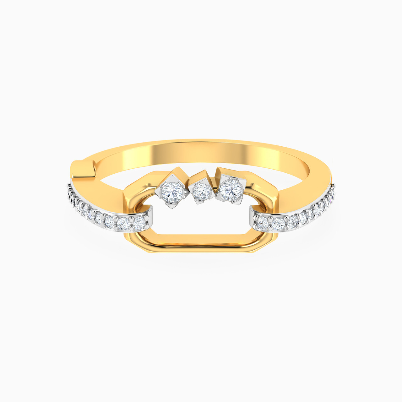 Rectangle Shaped Cubic Zirconia Statement Ring in 18K Gold