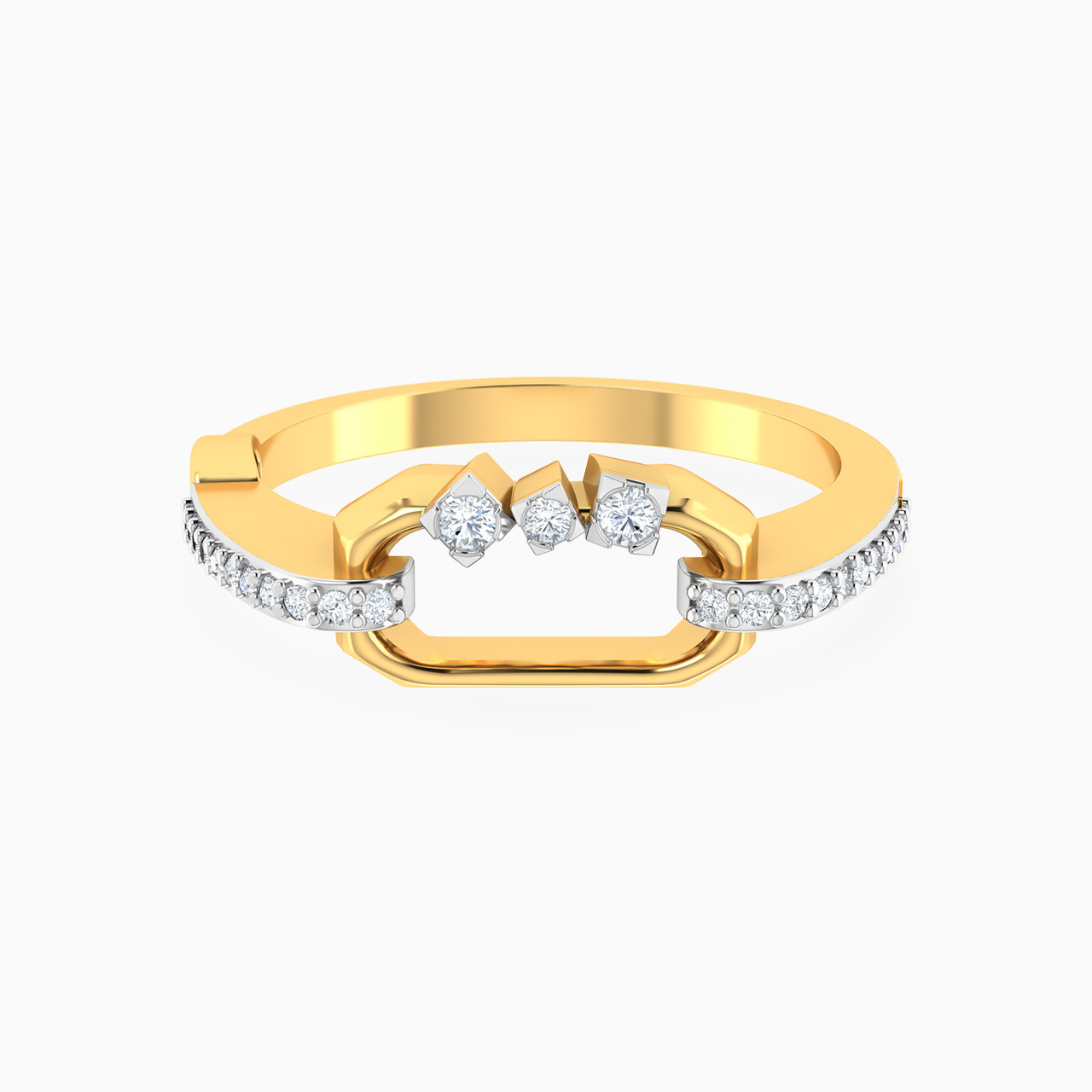 Rectangle Shaped Diamond Statement Ring in 18K Gold