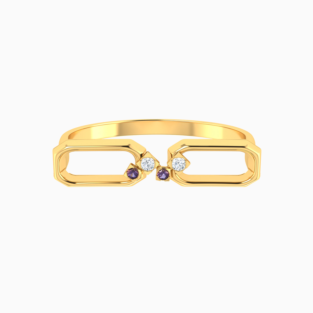 Rectangle Shaped Colored Stones Statement Ring in 18K Gold